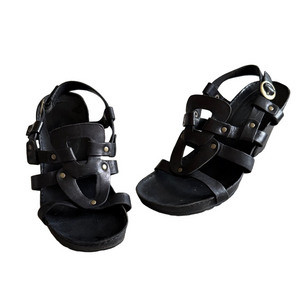 Timberland Y2K Black Strappy Chunky Heel Sandals Rivet Platform Sz 6.5